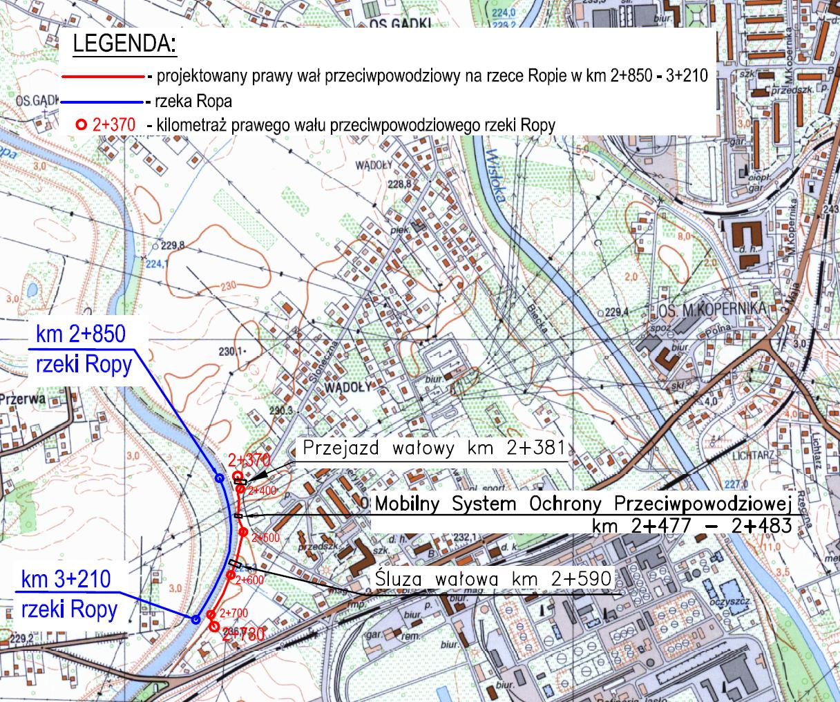 Mapa poglądowa lokalizacji obwałowania na osiedlu Rafineryjnym