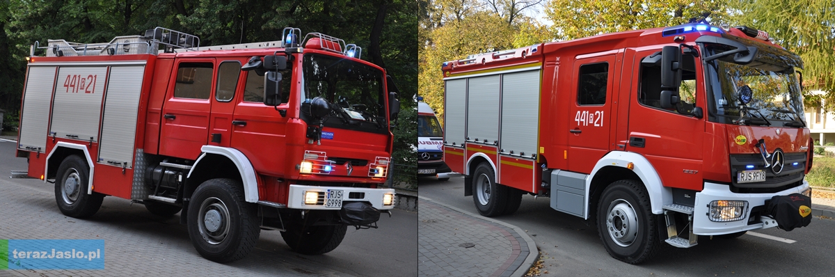 Stary i nowy samochód pierwszego wyjazdu jasielskich strażaków. Fot. © terazJaslo.pl / DAMIAN PALAR